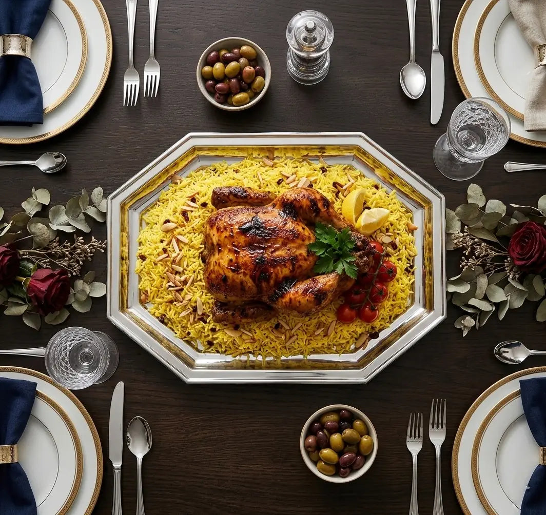 سرڤيس عشاء شكل ثماني ستانلس ستيل 18/10 مقاسات مختلفة